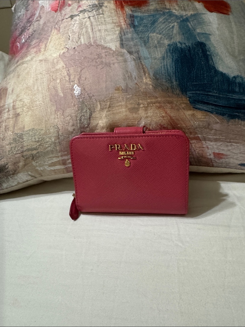 Prada Hot Pink Saffiano Zip-Around Wallet with Gold Logoreal color in video